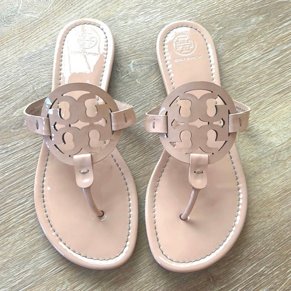 Tory Burch Miller Soft Patent Leather Sandals - Sea Shell Pink